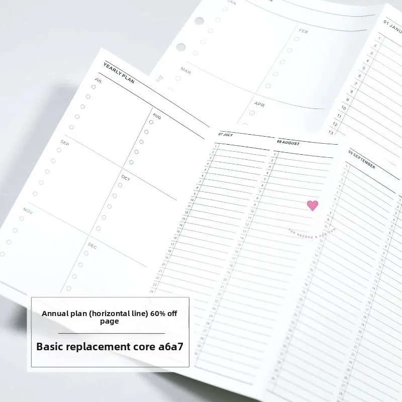 Fromthenon A6/A7 Yearly Plan Refill Paper-Horizontal 4-Fold Loose-Leaf Inserts for Planner Notebook Organizer Replacement Pages