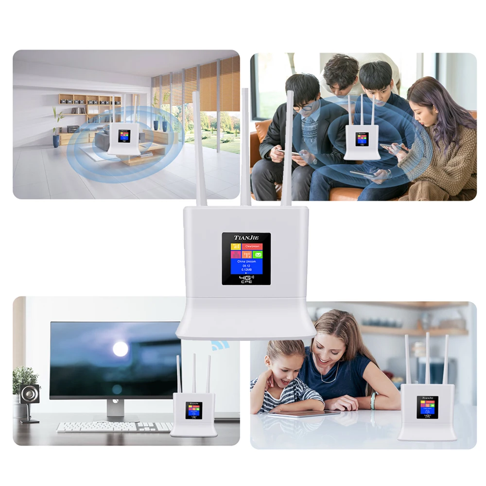 TIANJIE CPE906 4G LTE Router 3 Antennas 150Mbps High-Speed Internet Home Mesh Network Portable WiFi Hotspot for Home Use Wifi 6