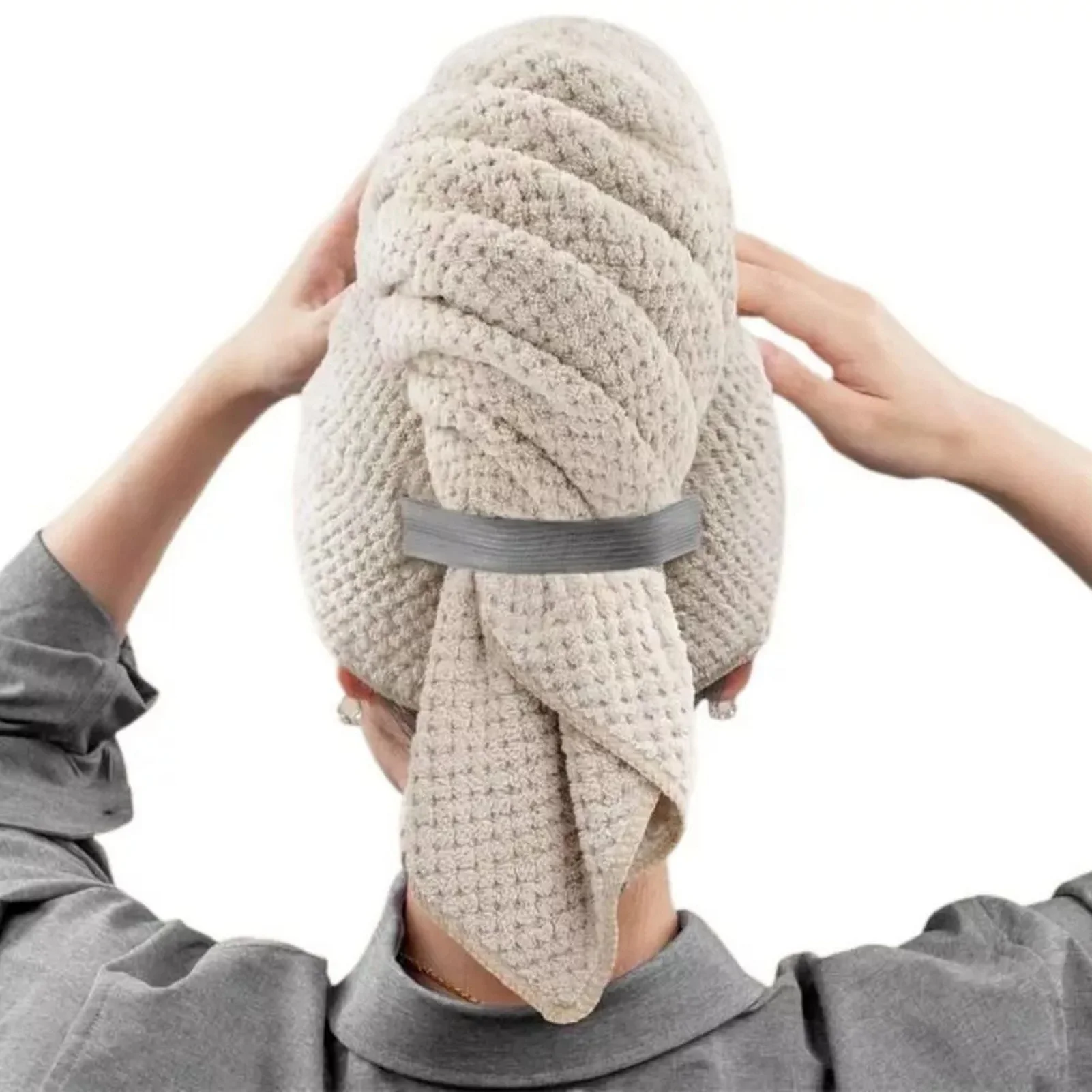 Toalha de cabelo de cor sólida, touca de cabelo seca texturizada, toalha de cabelo absorvente para mulheres com botões