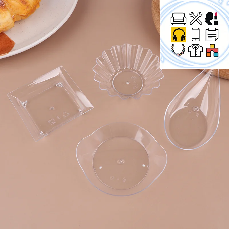 

10 шт., прозрачные мини-тарелки для закусок, чашка для мороженого, пластиковые фруктовые конфеты, торт, желе, йогурт, мусс, десертный контейнер, кондитерский инструмент
