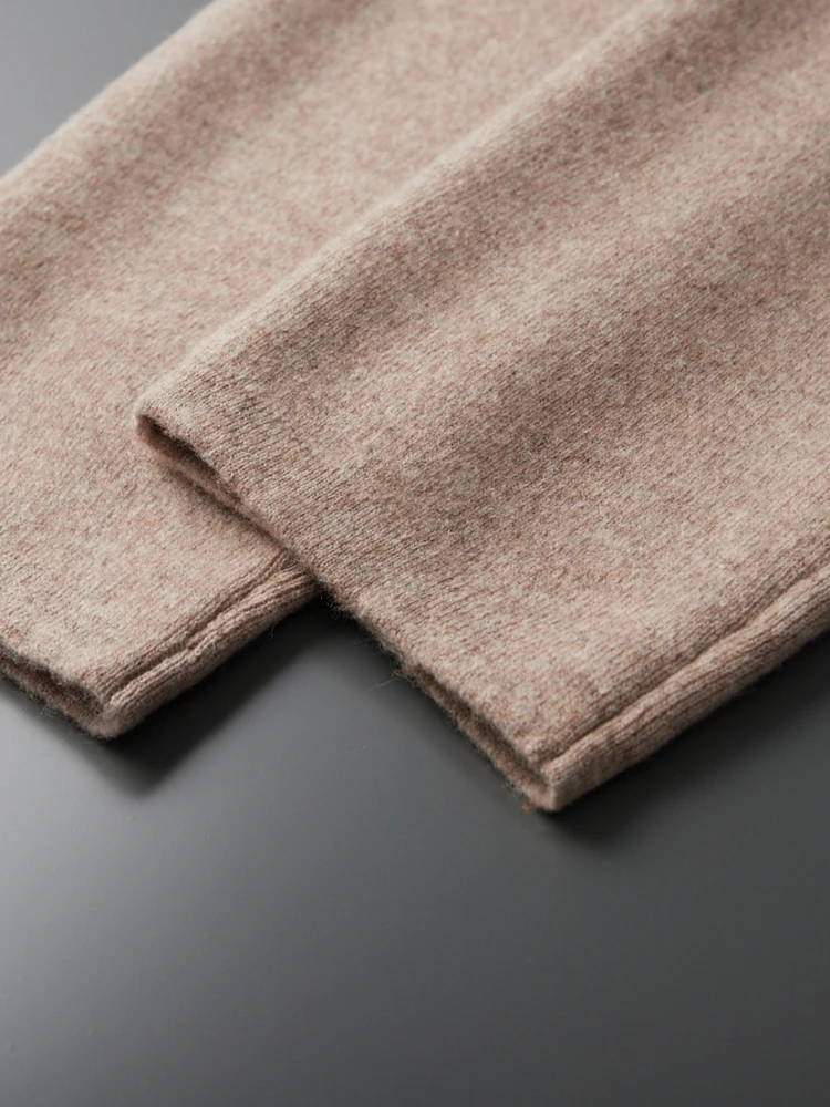 100% Merino Wool Knitted Pants Autumn and Winter Thick Men\'s High Waist Small Foot Pants Casual Fashion Solid Color Warm Pants