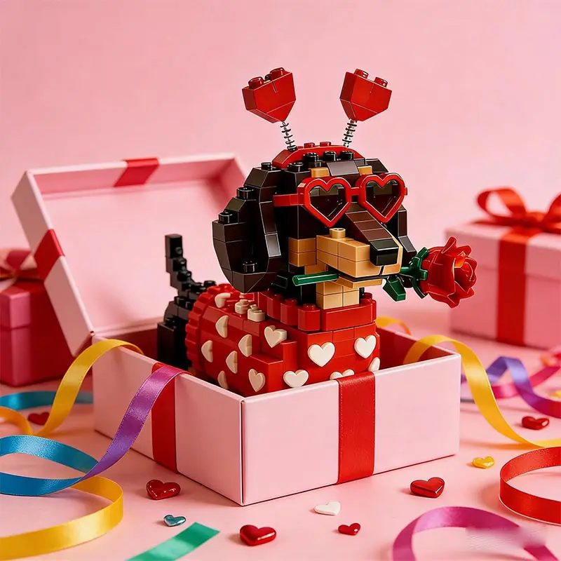 Valentine's Day Sausage Dog Building Blocks Set Cool Love With Sunglasses Dog New Year Gifts Children's Day Surprise