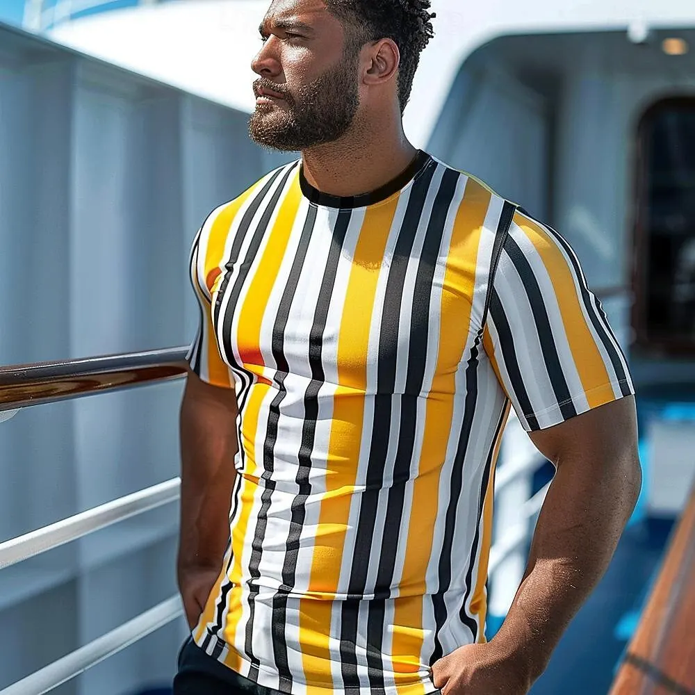 

Fashion 3D Stripe Print T Shirt For Men Casual Simple Short Sleeve Tops Loose Breathable O-neck Tees Summer Street y2k Clothes