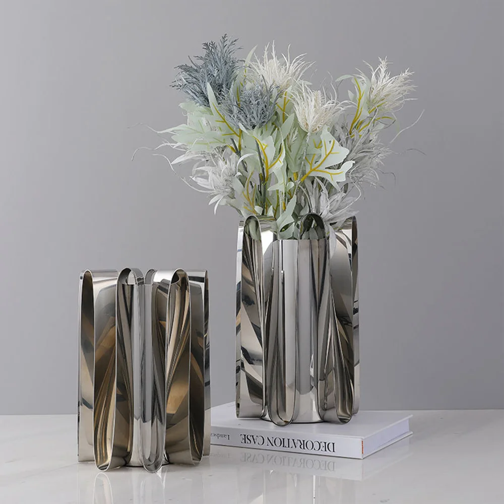 Stainless Steel Vase Creative Metal Vase Modern Simple Fashion Living Room Dining Decoration Vase for Living Room Hotel Bar