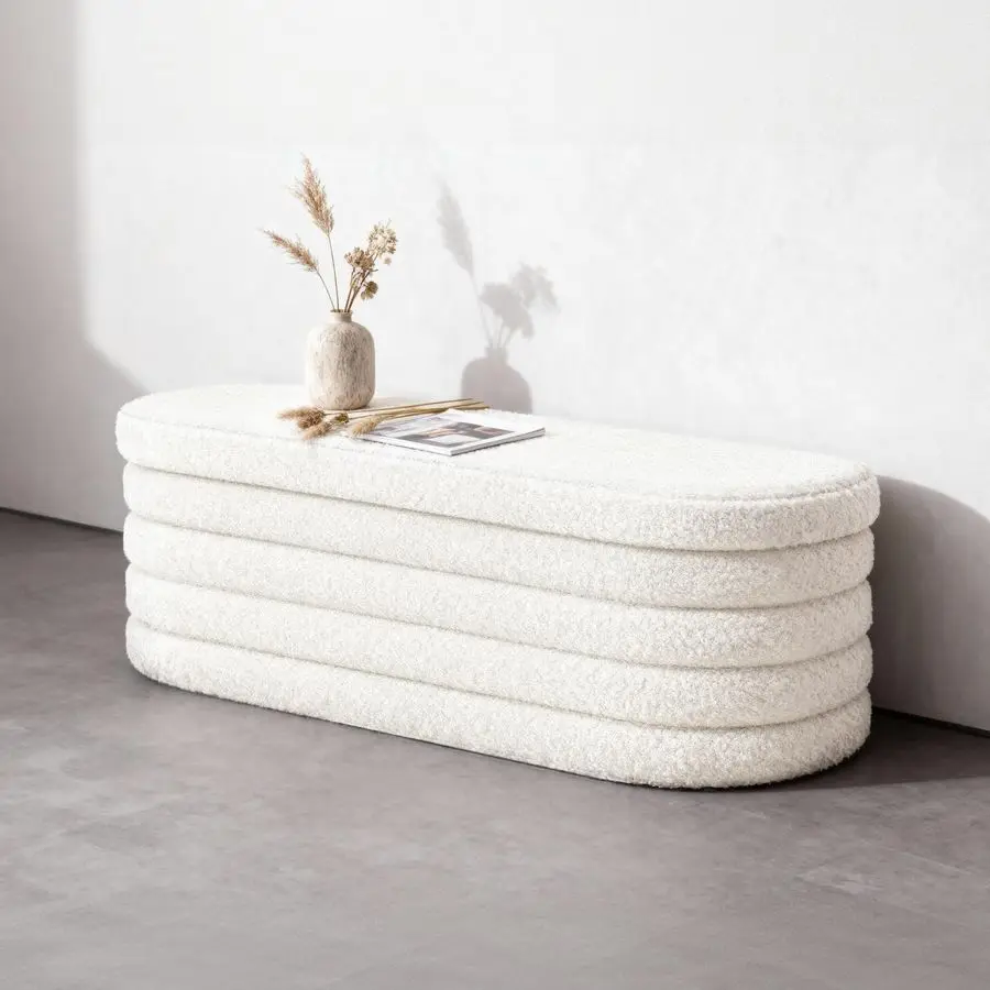 

Storage Ottoman Bench, 43 Inch Upholstered Entryway Shoe Seat, End of Bed Stool Blanket Chest for Living Room, Hallway, Sherpa W