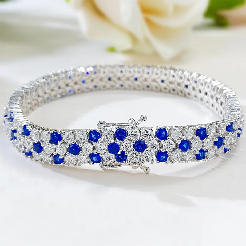 2023 New S925 Pure Silver Bracelet with Royal Blue Full Diamond Bracelet Fashion Mingyuan Instagram Style