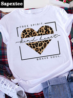 Women's Love Shape T-shirt ,Versatile Graphic Printed Tee, Women Short Sleeve Leopard Love Tops,Heart Girl Tee, Slim Fit,Summer