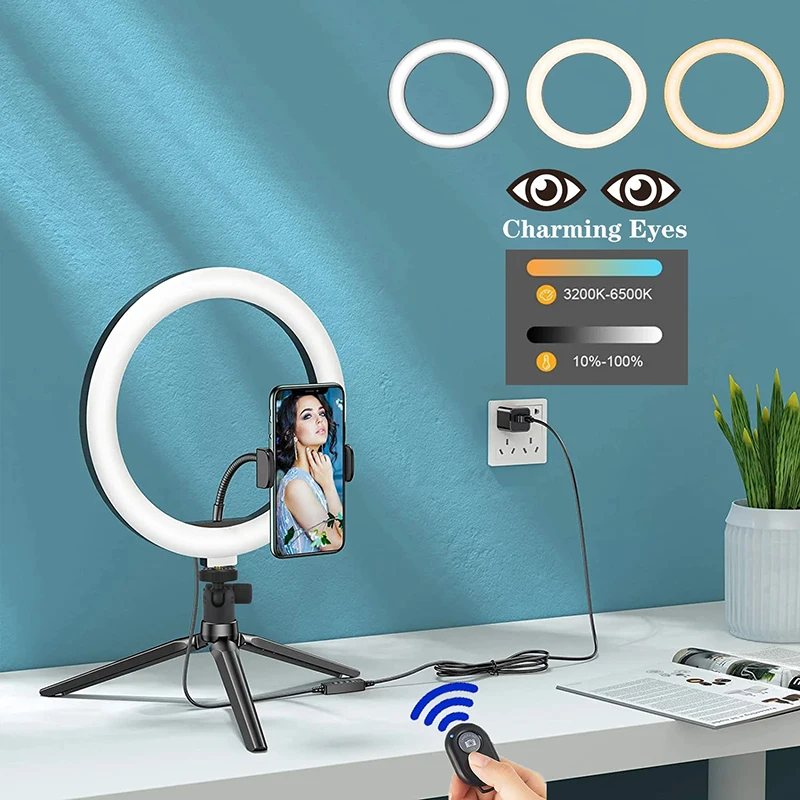Anillo de luz LED para Selfie de 33cm, lámpara de relleno redonda regulable por USB, iluminación de relleno remota para fotografía con trípode para lámpara de vídeo en vivo de Youtube