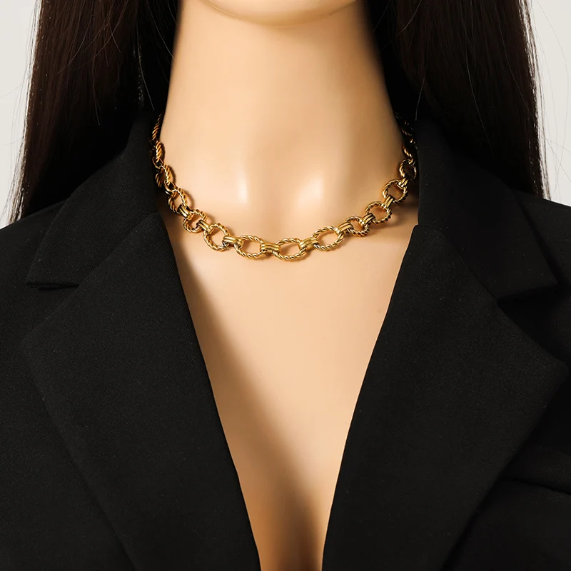 EILIECK 316L Stainless Steel Metal Link Chain Necklace Bracelet Set For Women Fashion Punk 18K Gold Plated Waterproof Jewelry - Detail 1