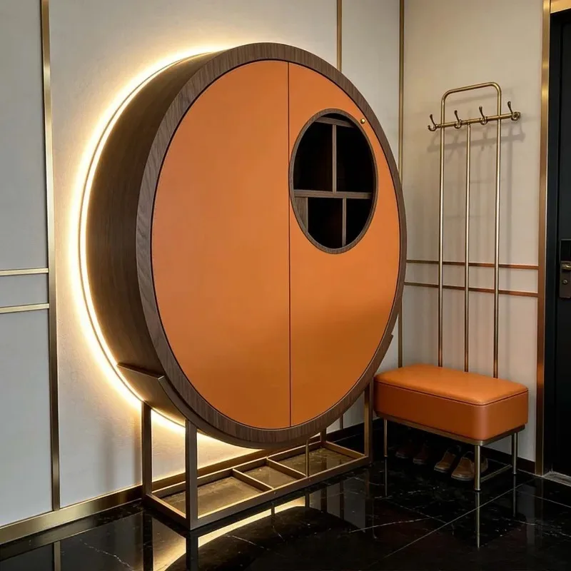 Rotatable dining side cabinet, villa household round locker, minimalist art wine cabinet