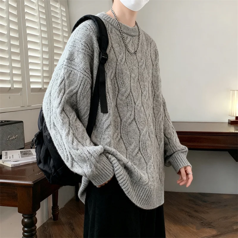 ZAZOMDE Minimalist Luxury Solid Color Sweater For Men High Quality Cable Knit Design Winter Warm Round Neck Premium Soft Fabric