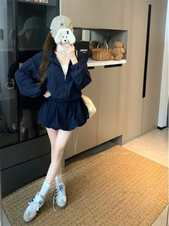 Faionable Cappotto estivo casual con cerniera e gonna a bocciolo di fiori Set da due pezzi per donna Sottile Sle Pendolarismo Sle Lungo Sve