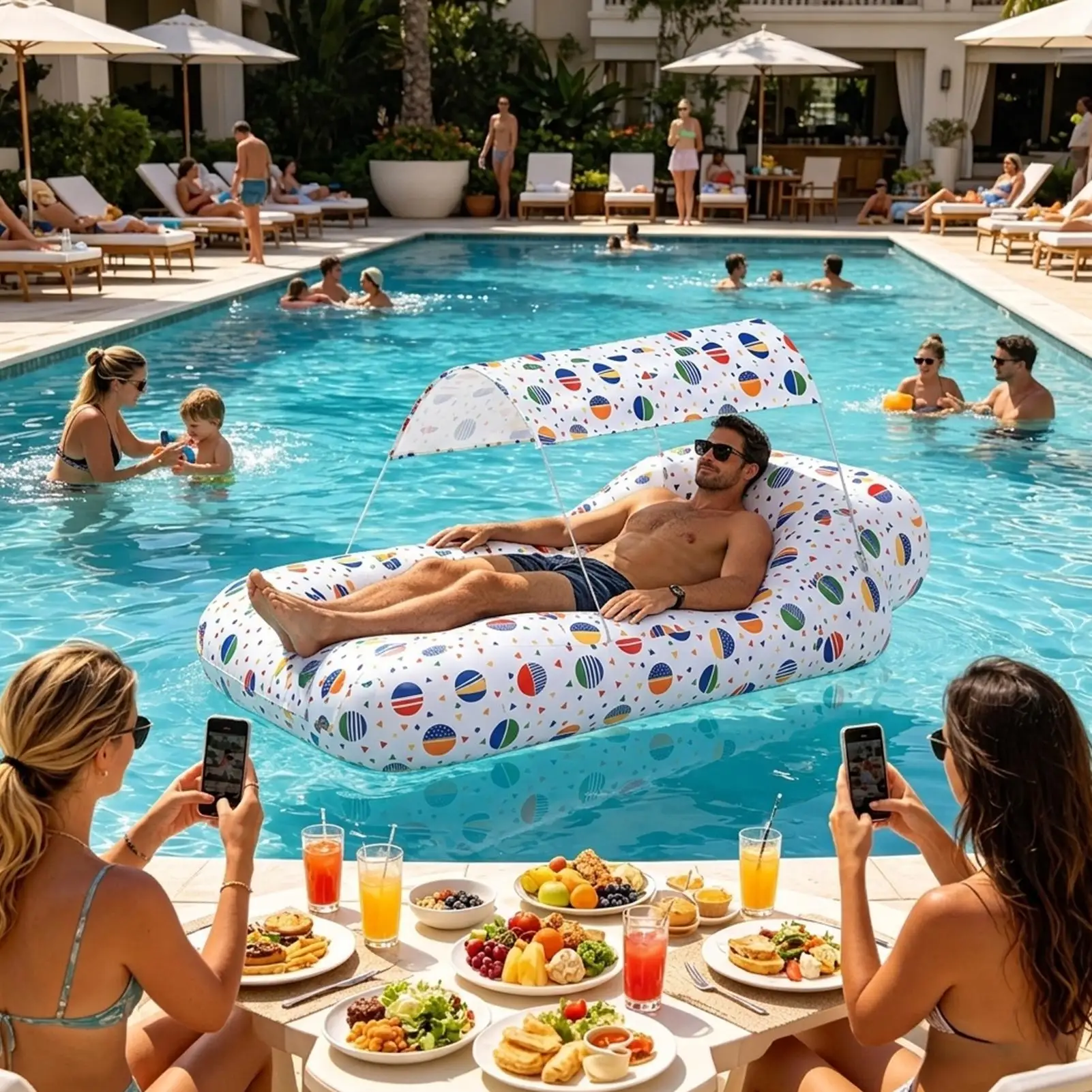 Inflatable Air Lounger Air Sofa Couch With Sun Shade Outdoor Lounger Chair For Outdoor Camping Hiking Picnic Vacation Backyard