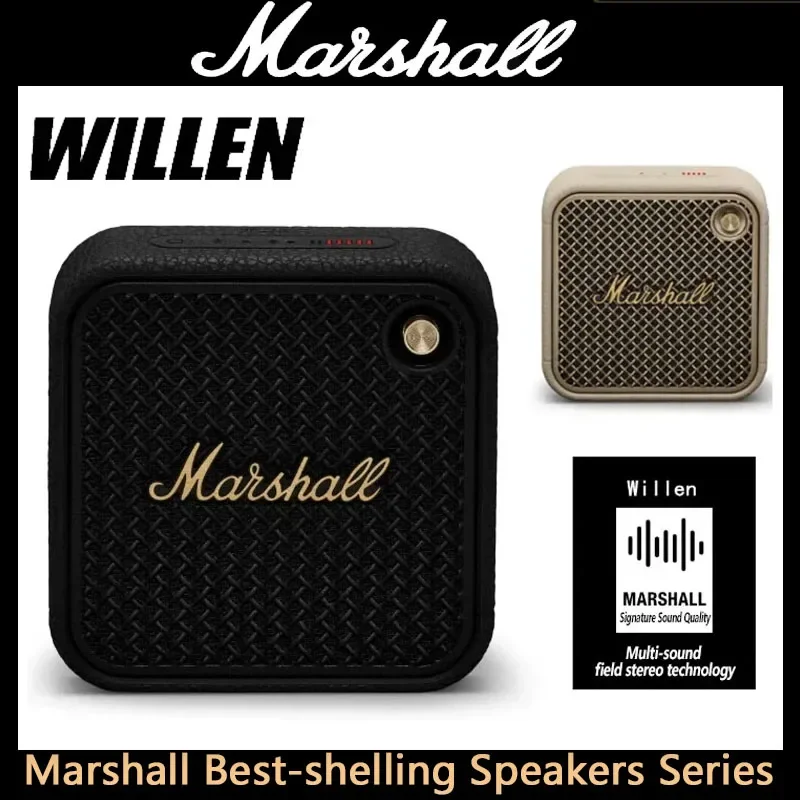 Caixa de Som Bluetooth Mini Marshall Willen, Portátil, IP67 à Prova d'Água, Subwoofer com Graves Ricos para Uso ao Ar Livre, Caminhadas, Camping e Uso Doméstico