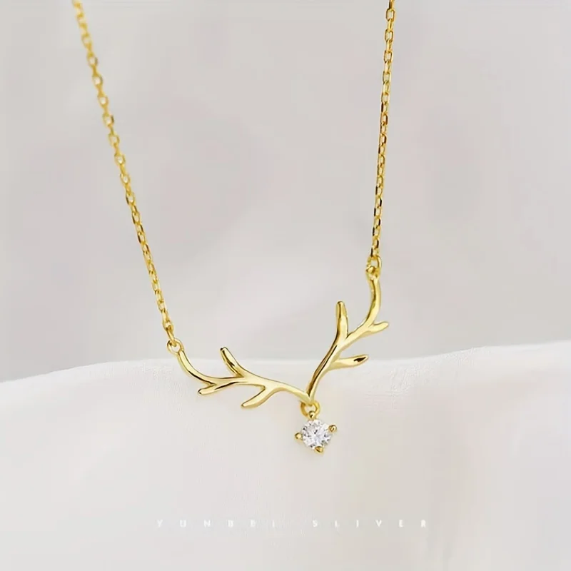 Elegant Forest Deer Horn Fashion Necklace Clavicle Chain For New Year Christmas Party Birthday Valentine\'s Day Lovers Gifts