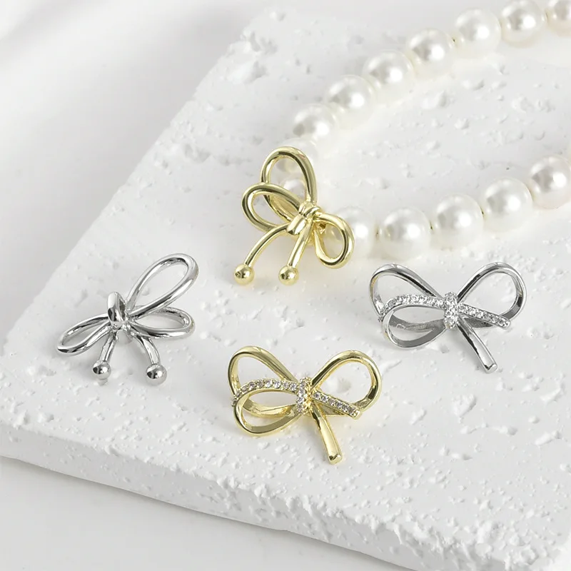 14k Real Gold Color Retention Sweet Cool Bow Inlaid Zircon Pearl Pendant DIY Handmade Bracelet Necklace Accessories