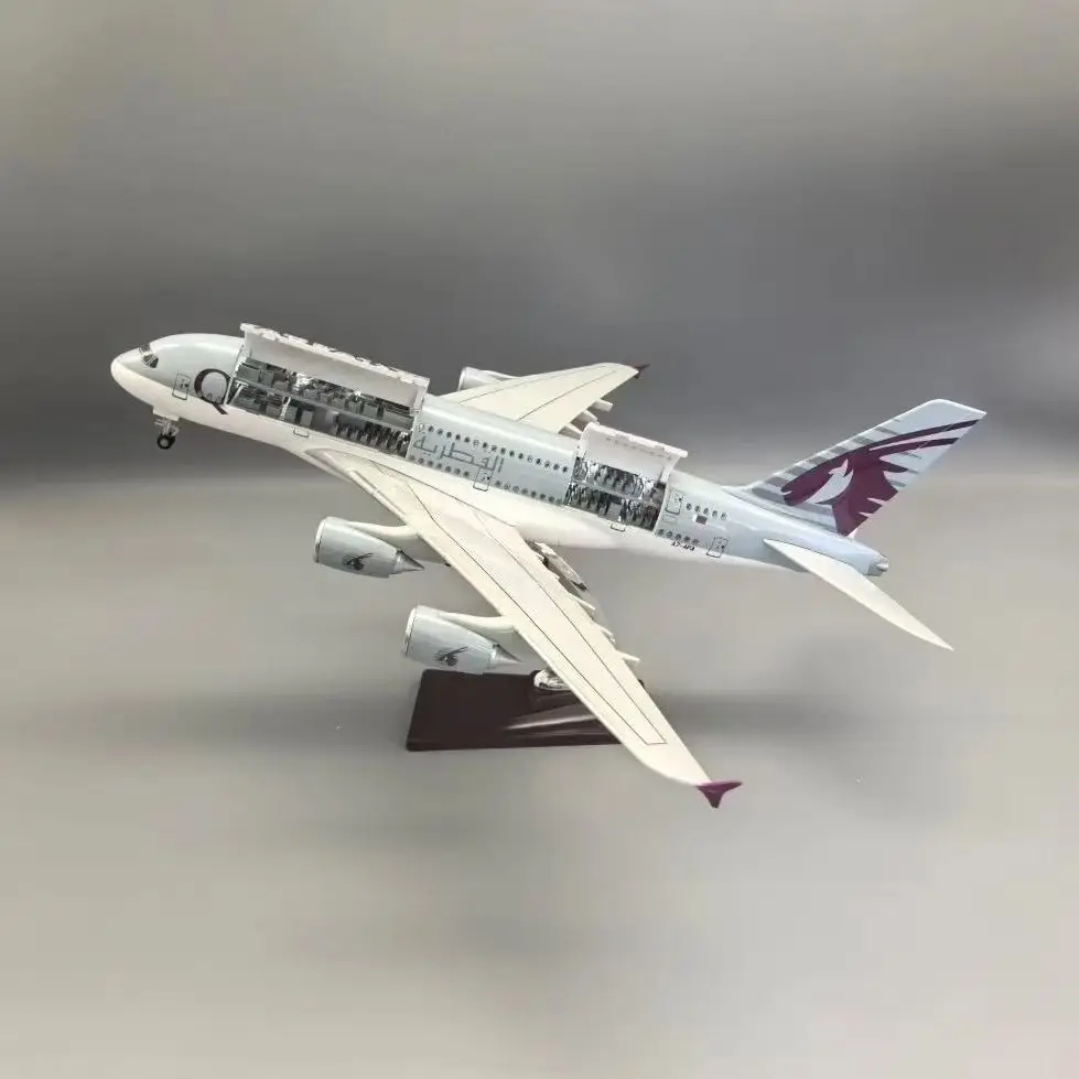 

A380 Qatar Airlines 1/160 Scale Model Plane 46cm Aircraft with Light and Wheels Diecast Resin Flip Cover Version Airplane Decor