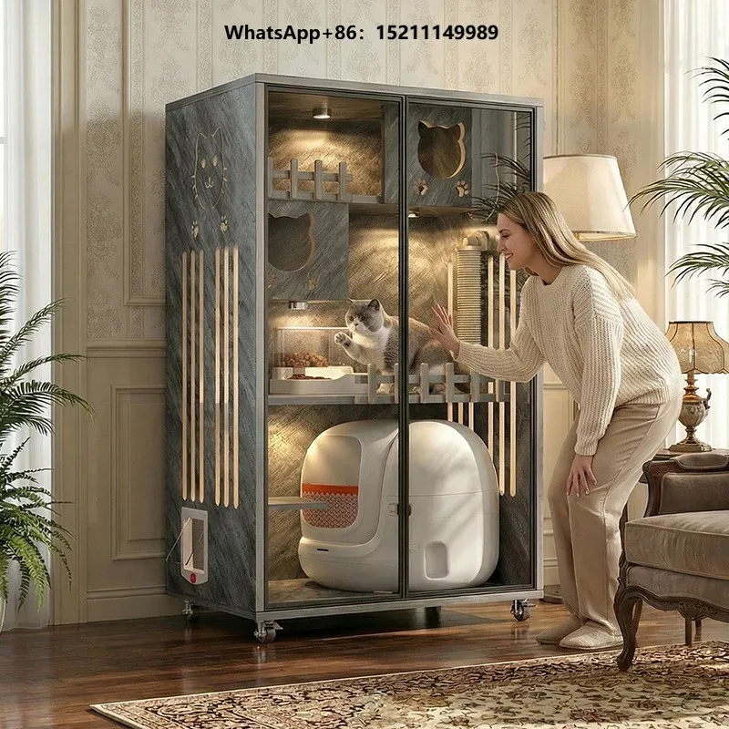 Wooden Cat Villa Collapsible Living Room Pet Nest Luxury Indoor Cat Cage Condo Spacious Comfortable Cat House Furniture