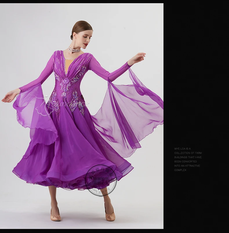 B-22284 신상 여성 모던댄스 라인스톤 컬러 다양성 드레스 볼룸 국가 표준 왈츠 대회 공연용