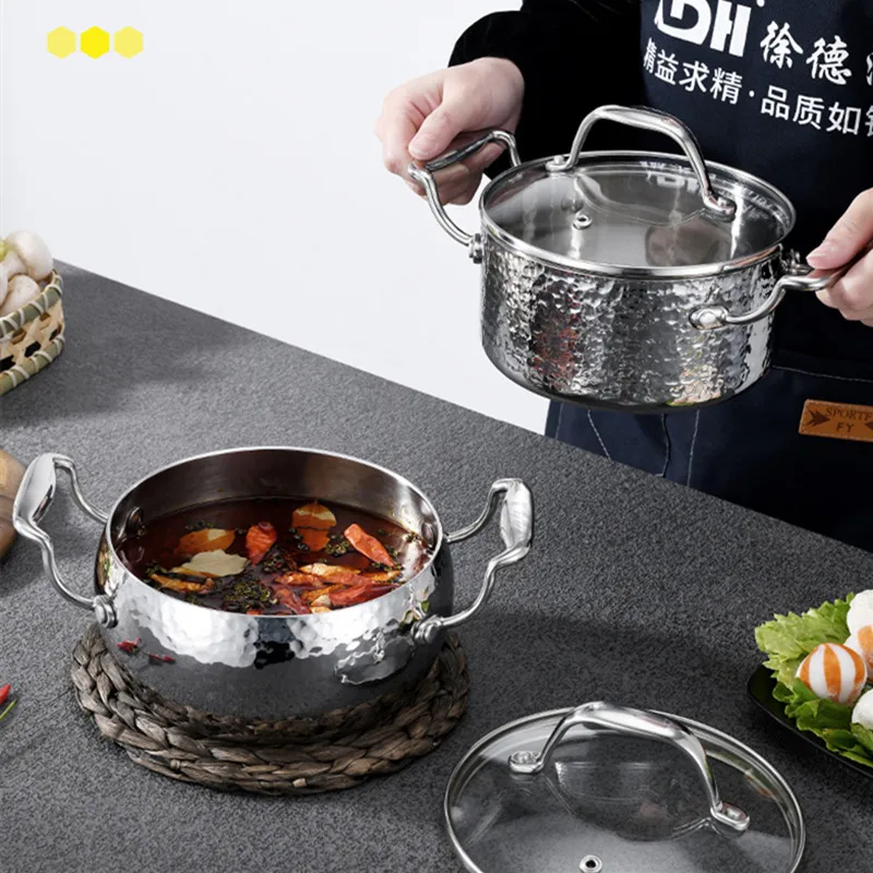 LMM hammer pattern single small hot pot stainless steel one person one pot 16cm commercial self-service small shabu
