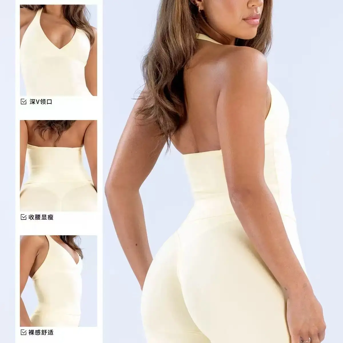 Origin New Halter Top Gym Clothes Deep-v 2 In 1 Women Yoga Vest Open Back Workout Fitness Camisole Sexy Running Sports Tops