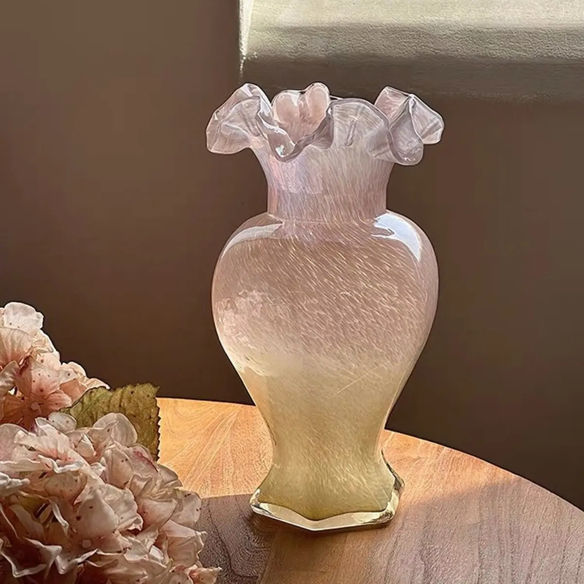 A67T NEW Pink Glass Flower Vase Mid-Century Lacquerware Orchid Decoration Living Room Decorative Ornaments
