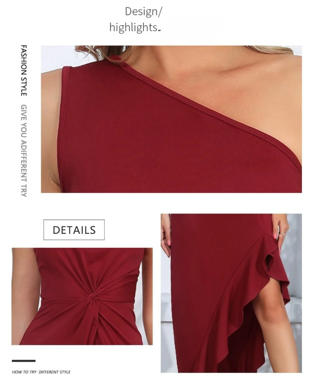 Frauen neue One Shoulder Party Kleid Seite Split Meerjungfrau Rüschen lange Abendkleider