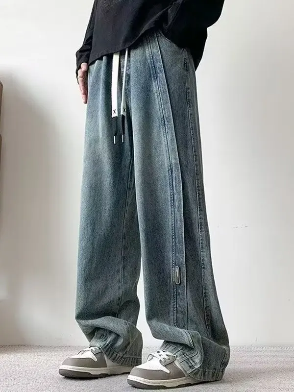 

American Large Size Men's Jeans Casual Straight Leg Loose Wide Leg Pants Sli Spring Autumn Wear Comfortable Long Trousers