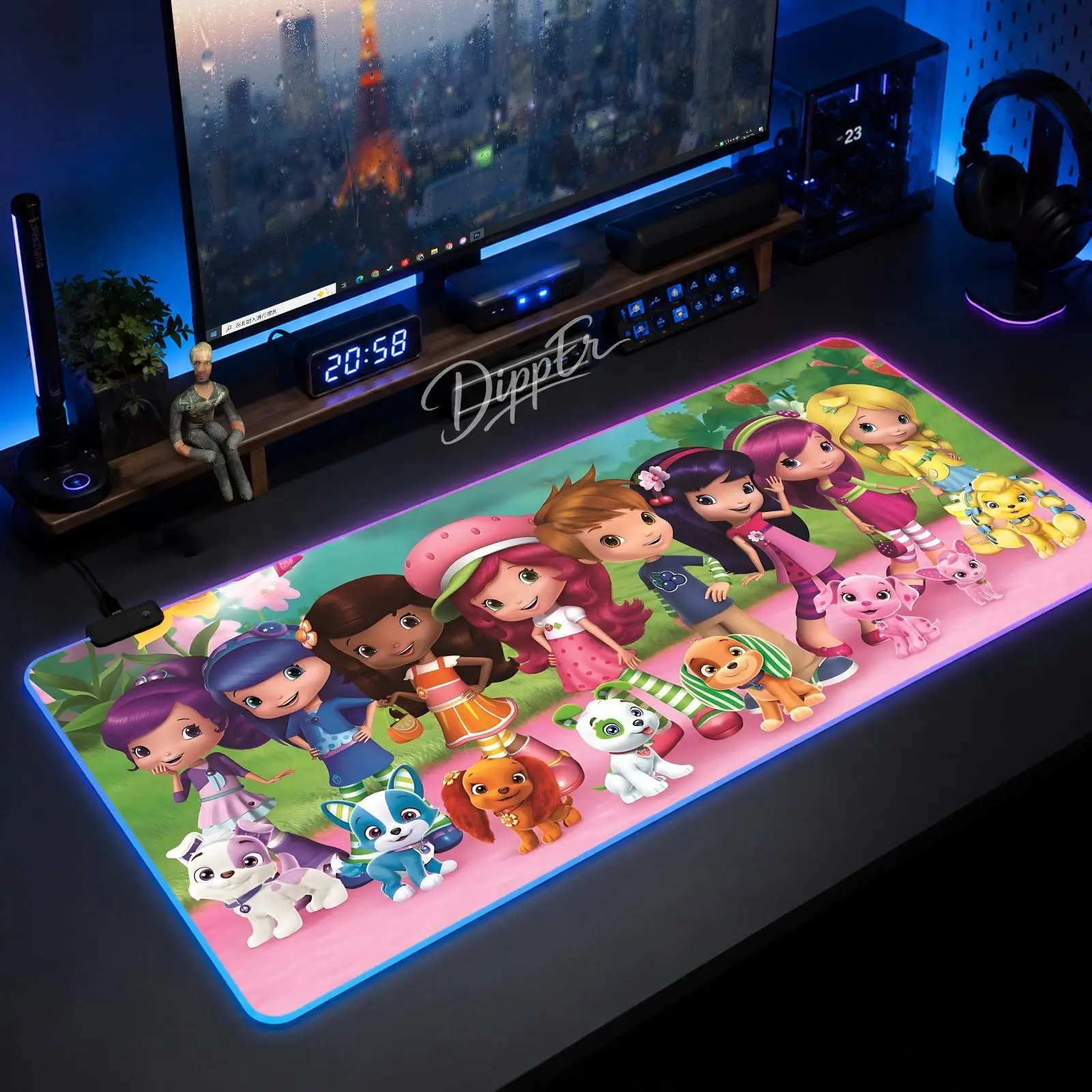 

A-Strawberry S-Shortcake Mouse Pad Large Size LED Glowing Table Pad XXL Gaming Non-slip Rubber Mat With Backlight