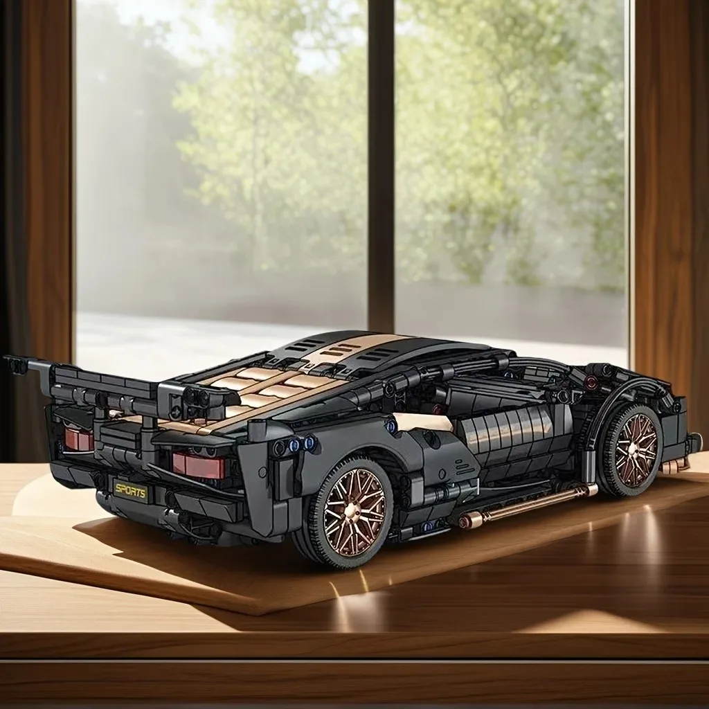 1280Pcs Technology 1:14 Black gold Supercar racing building blocks assembled brick car toy gift for  birthday present