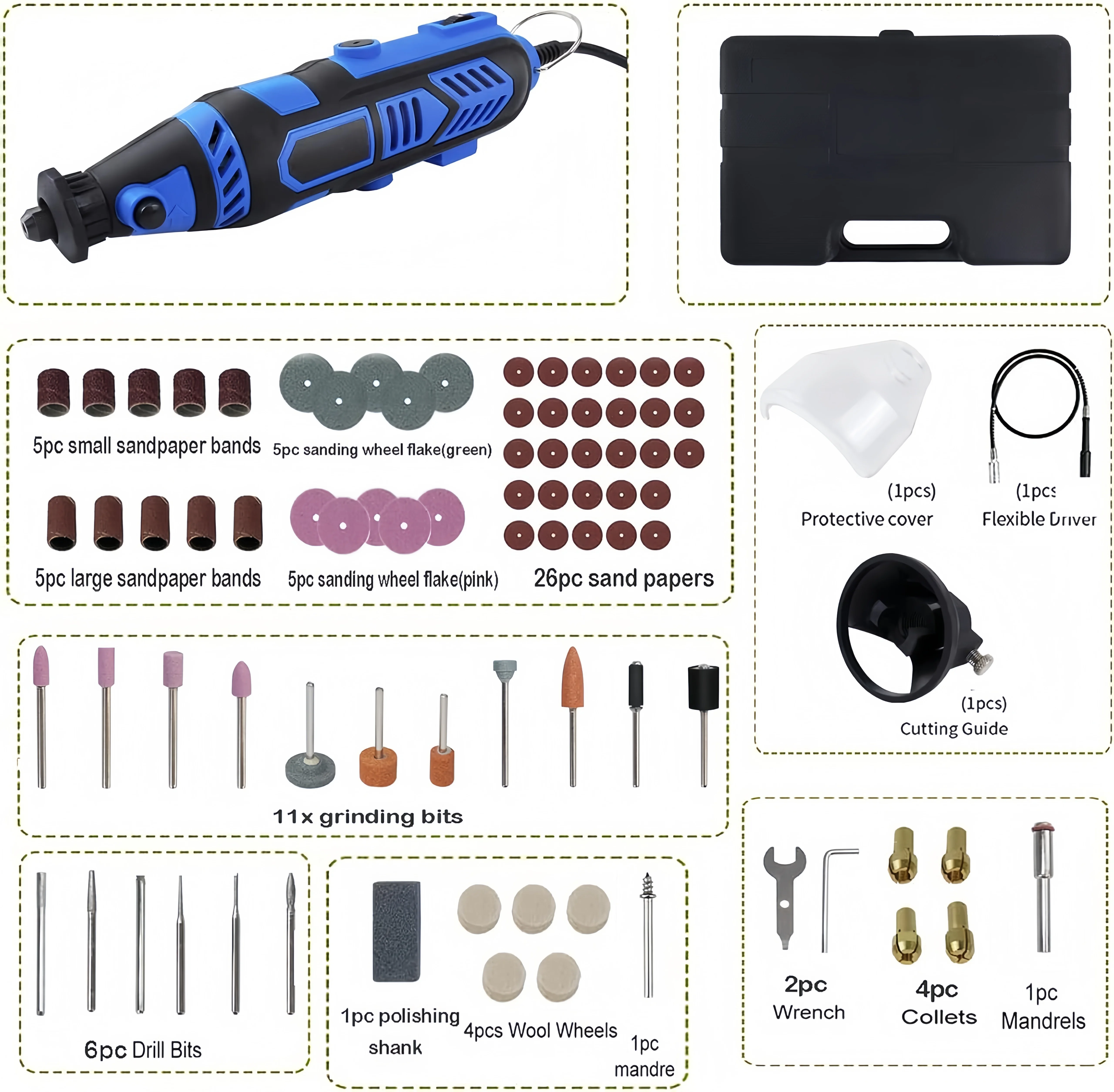 300W Power Electric Rotary Tool With 80pc Accessories Mini Rotary Multi-Tool Kit,6Variable Speed Electric Grinder Set