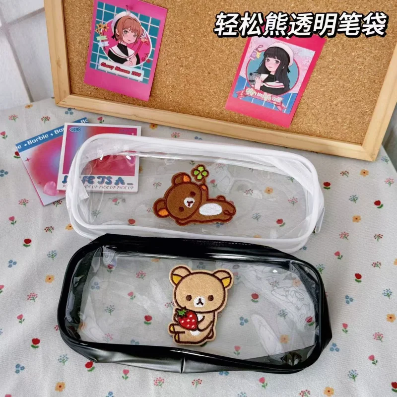 

Cartoon Rilakkuma Pencil Case Cute Bear Brother Large Capacity Transparent Makeup Bag Student Stationery Storage Bag Girl Gifts