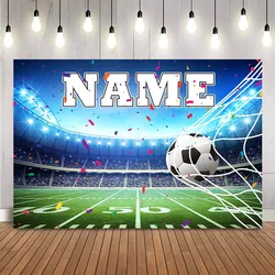 Customize Name Background DIY Boy Birthday Football Soccer Field Sports Backdrop for Personalize Birthday Decoration Banner