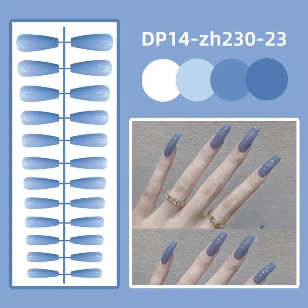 Unhas postiças monocromáticas para mulheres, unhas postiças destacáveis, cabeça redonda longa, manicure de cobertura total, unhas de pressão, foscas, usáveis, 24 peças