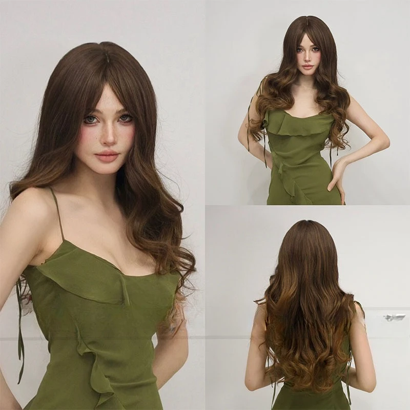 

Trend gradual change color micro-highlights air bangs long curly hair daily wear realistic fluffy full head wig