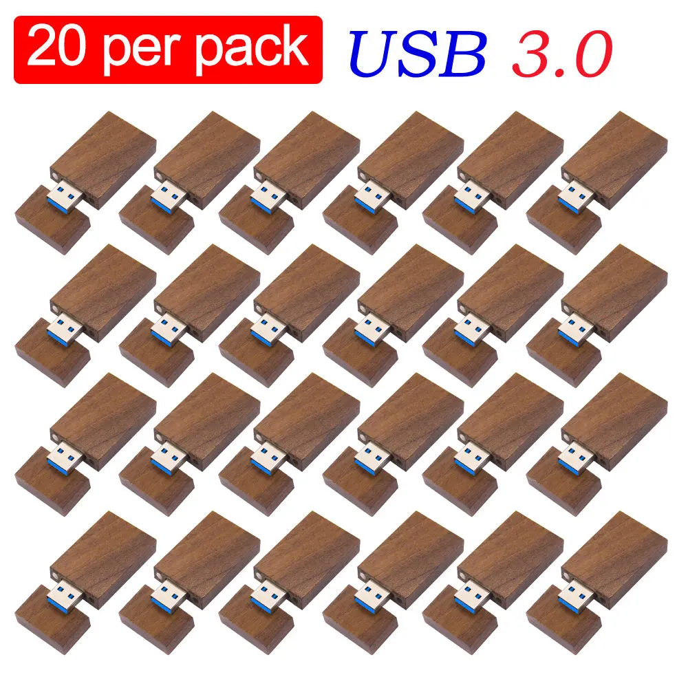 20PCS per lot Free Logo Wooden USB 3.0 wood usb flash drive pendrive 4GB 8GB 16GB 32GB 64GB memory stick wholesale for wedding