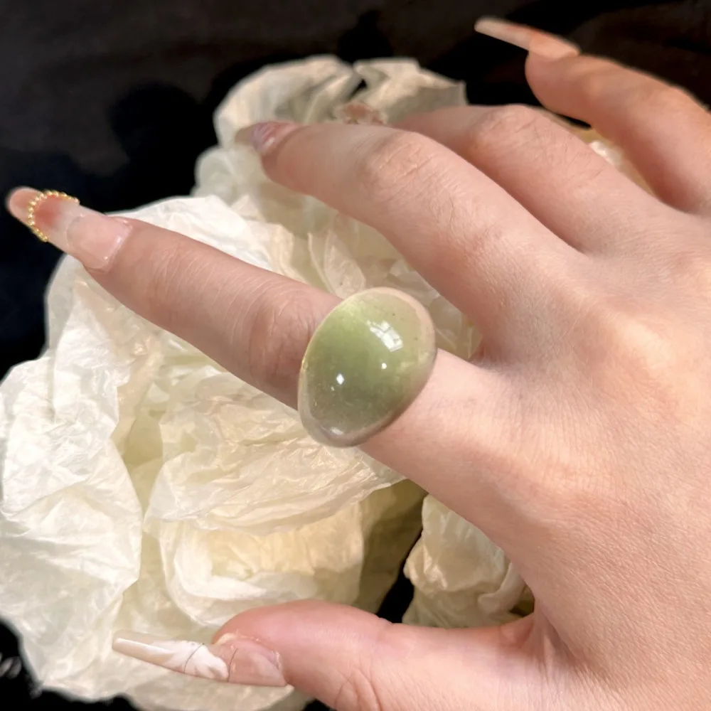 Creative Candy Color Transparent Resin Ring Oval Wide Ins Style Acrylic Geometric Ring Trendy Charm Irregular Ring Gift