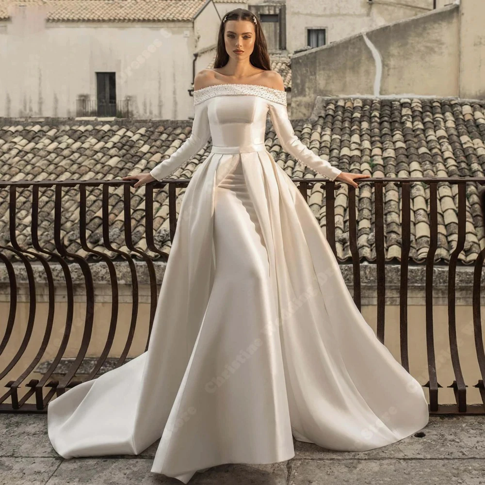 Vestidos de casamento brilhantes de cetim para mulheres, vestes formais para noiva, sereia elegante, convidado noturno, festa longa, verão, 2024