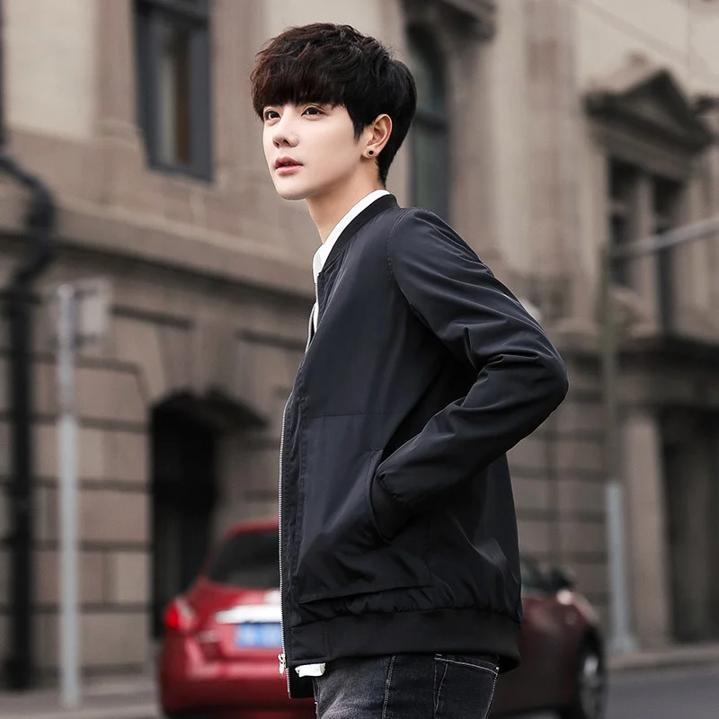 

Sli ort Baseball Jaet for Men Slim Fit Spring Autumn Thin Summer Top Trendy Youthful Long Sve Baseball Collar