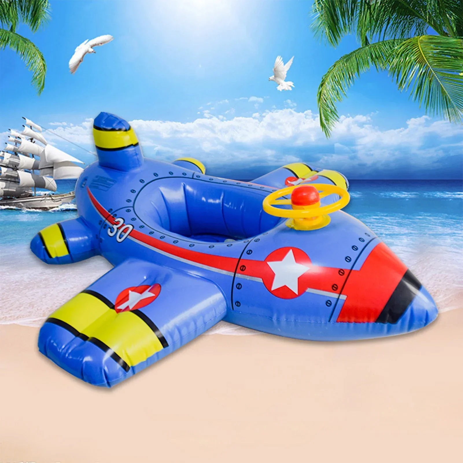 Crianças brinquedo de água grande círculo de natação pvc avião forma à prova de vazamento inflável assento flutuante verão piscina praia anel de natação para criança