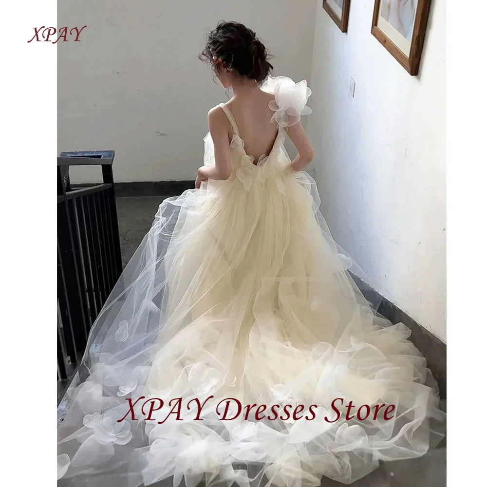 XPAY Elegant Soft Tulle Wedding Dresses Korea Photo shoot Straight 3D Flowers Pregant Women Bridal Gowns Corset Customized