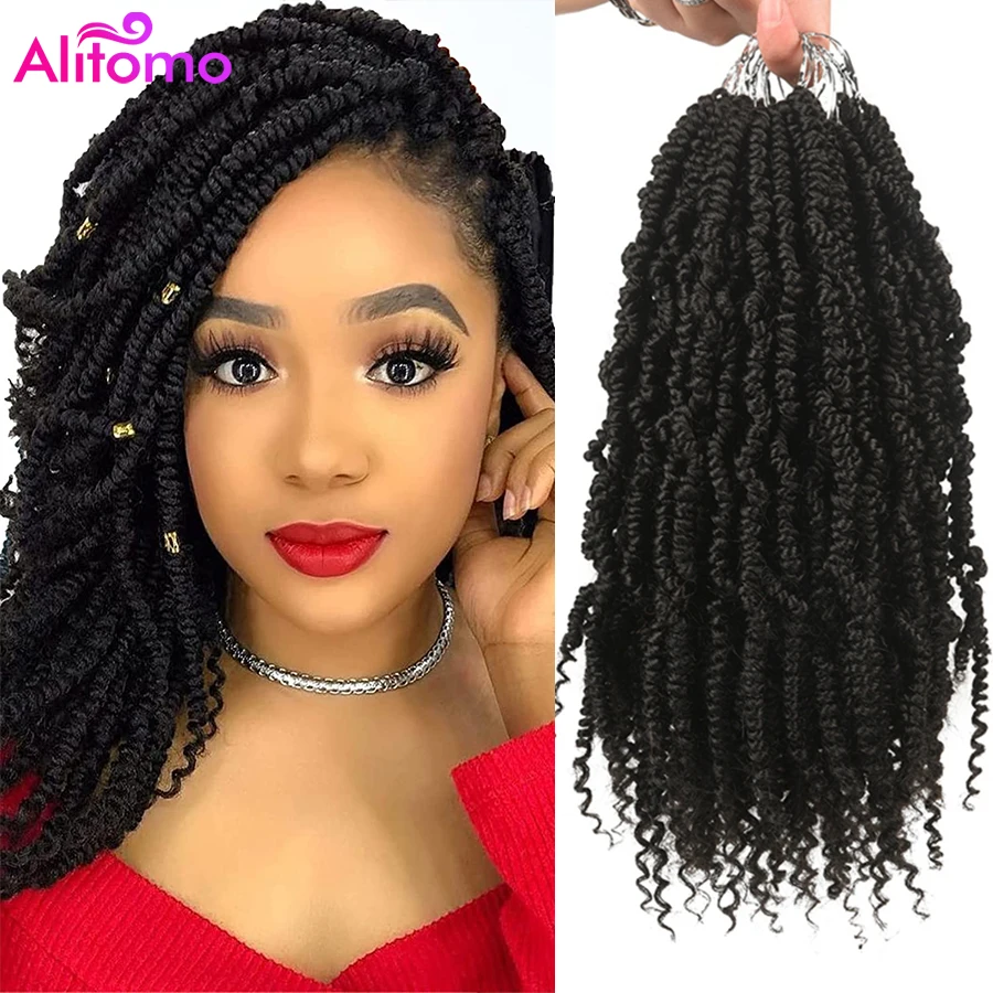 

Alitomo Bomb Twist Crochet Hair Synthetic Passion Mini Twist Hair with Curly End 14inch 24Strands Ombre Brown Braiding Hair