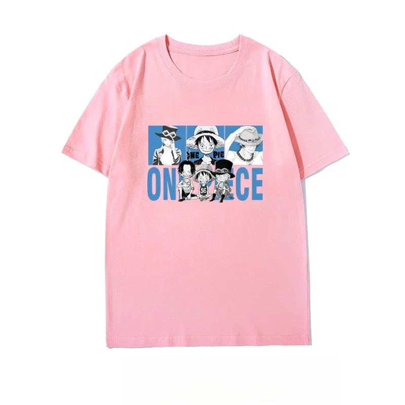 ONE PIECE Three Brothers Short Sleeve T-Shirt Men's and Women's Cotton Loose Anime Couple Half Sleeve Luffy Ace Saab Top Popular
