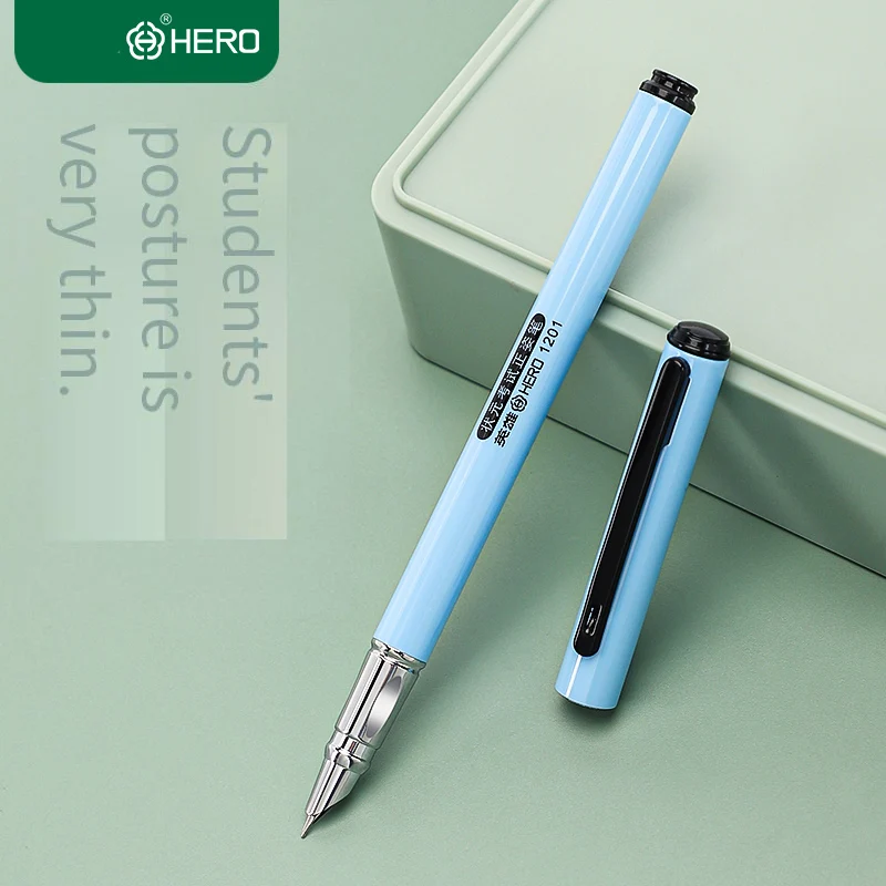 Student Hero 1201 Fountain Pen - Fine Extra Fine Nib, Gripper for Correct Writing Posture