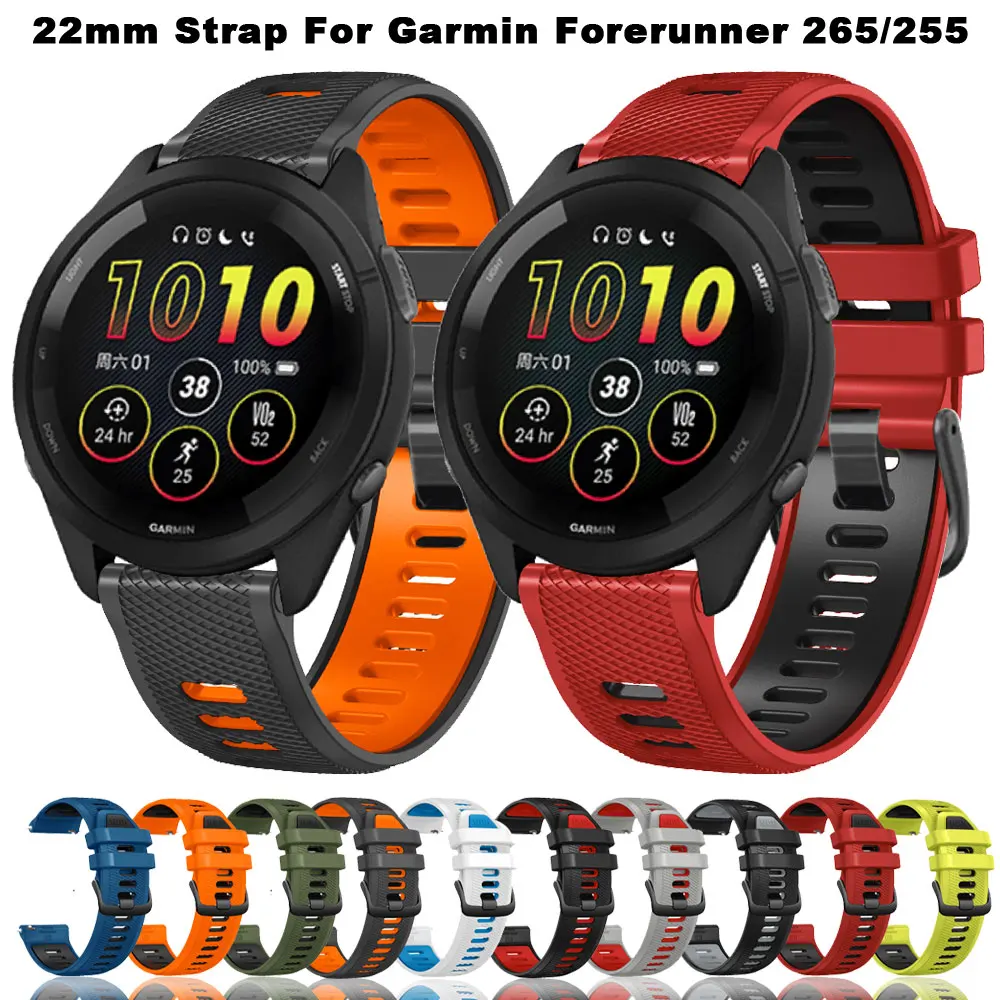 22mm Silicon Smartwatch Strap For Garmin Forerunner 265 Replacement Belt For Forerunner 255 Music Vivoactive 4 Venu 2 Bracelet