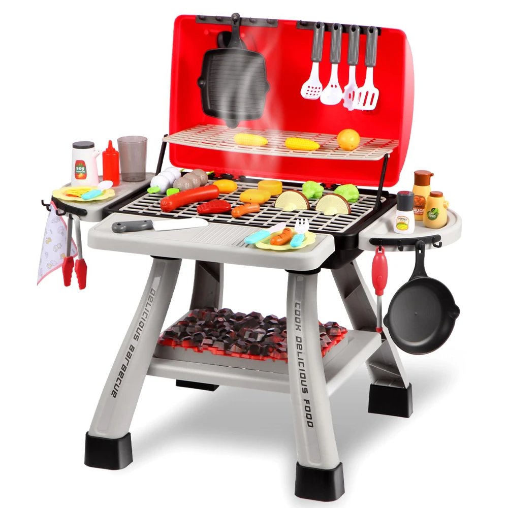 

WizKidz BBQ Kitchen Play Set with Toy Food Grill Sound Light Smoke for Toddlers Ages 3-5 Outdoor Fun Educational Cooking Play