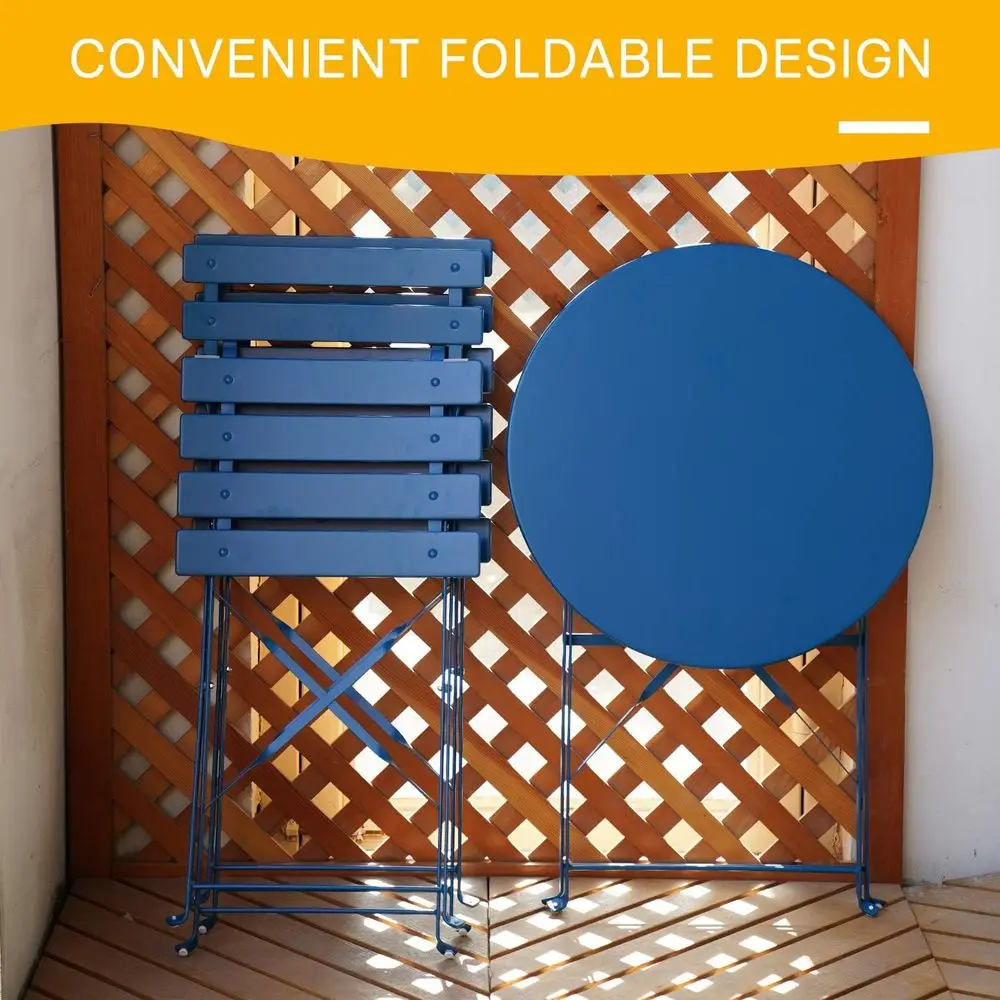 의자 2개와 테이블 1개가 포함된 3피스 접이식 비스트로 세트, 실내외 사용에 적합, 파티오, 마당 또는 정원에 이상적