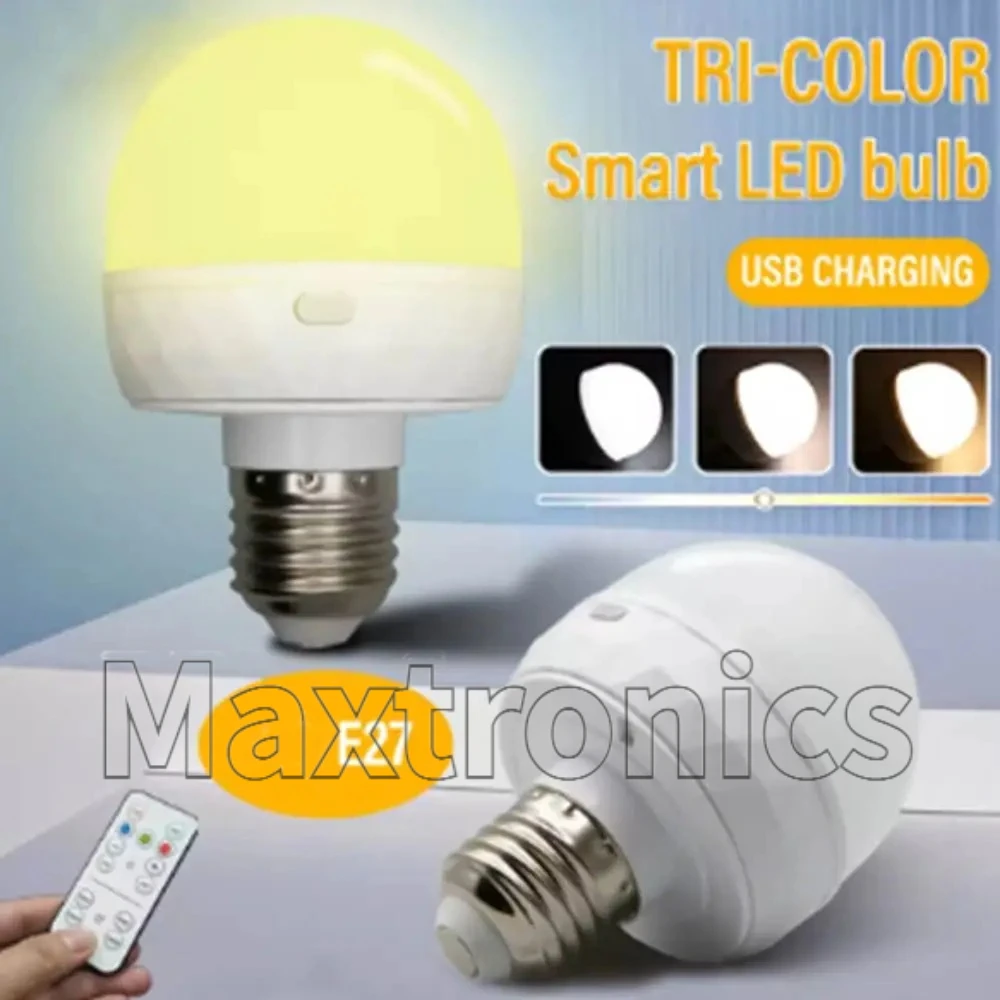 E27 Rechargeable Light Bulb15 /Three Color Adjustable Color Temperature with Remote Control for Camping Equipment Emergency Bulb