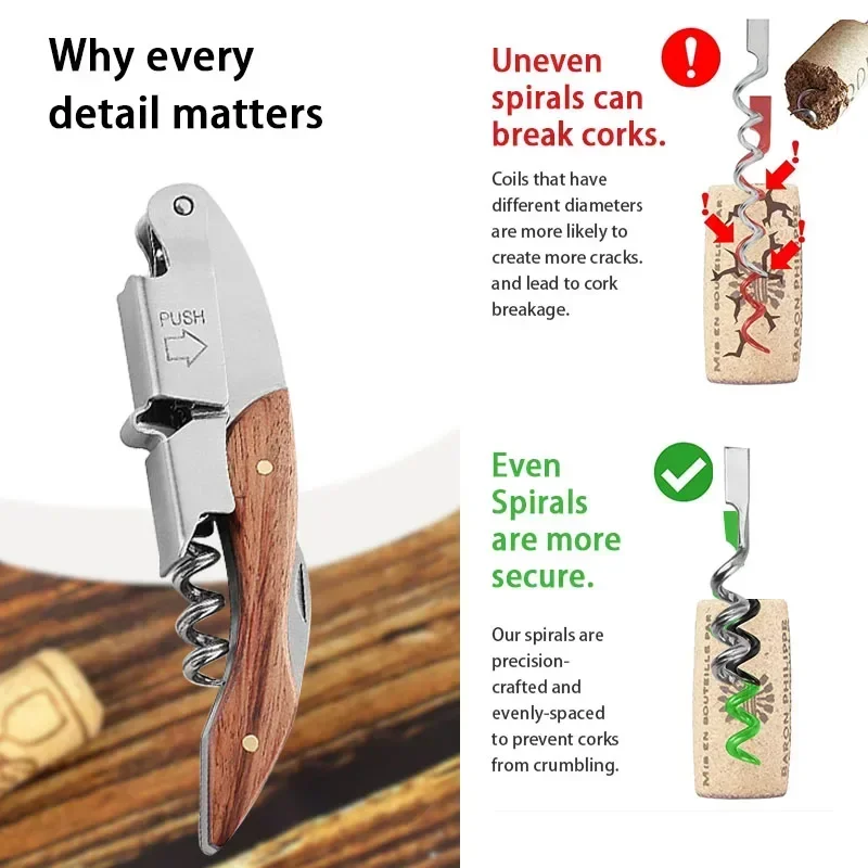 Stainless Steel Wine Opener, Professional Waiters Corkscrew, Leather Case,Beer Bottle Opener And Foil Cutter Gift For Wine Lover image 3