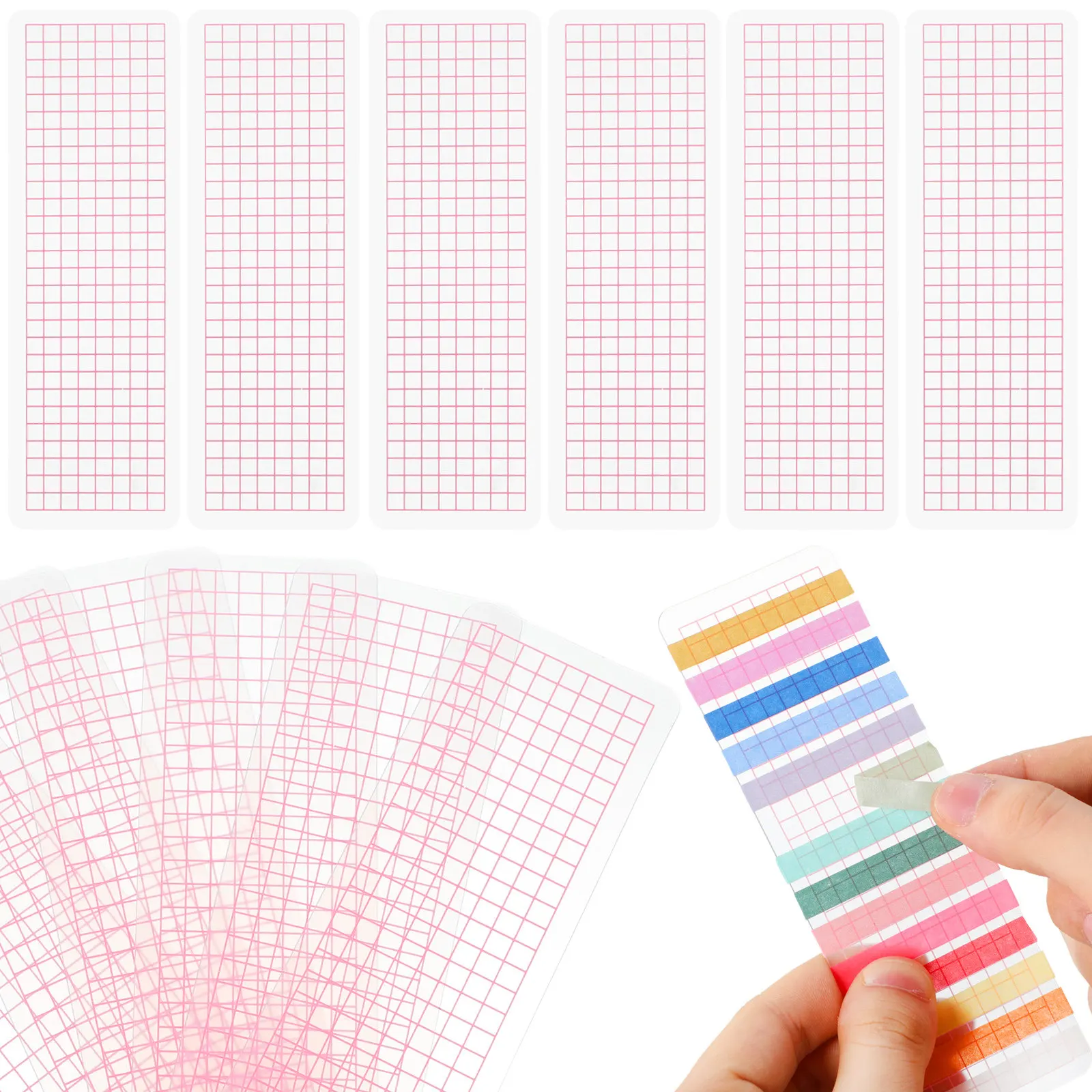 50 Pcs Colored Washi Tape Sample Cards Decorative Organizer Boards PP Plates Grid